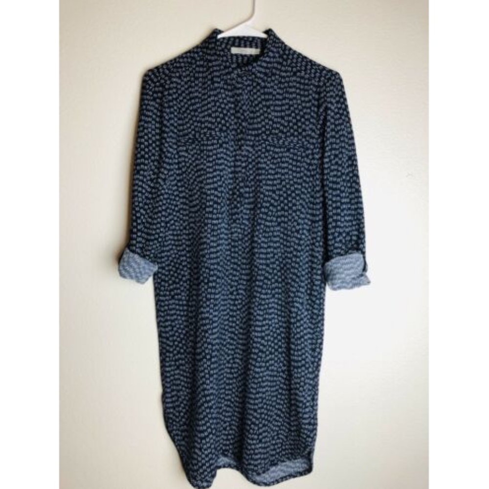 Dalia Women's Blue 3/4 Rolled Tab Button Dress